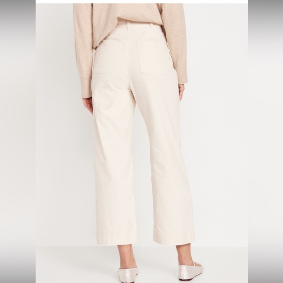 Old Navy Size 14 Cream High Waist Wide Leg Cotton/Spandex Cropped Pants - Picture 2 of 7